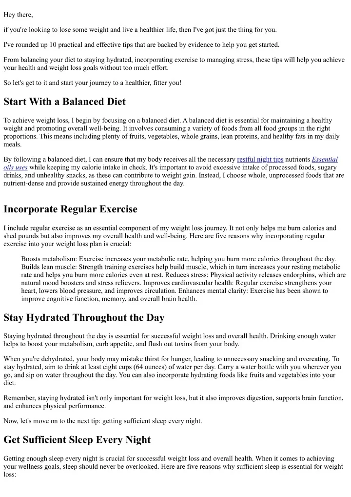 PPT - Top 10 Healthy Living Tips for Weight Loss PowerPoint ...