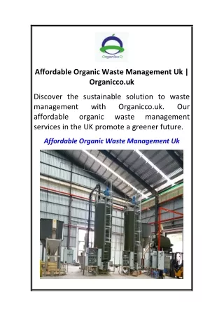 Affordable Organic Waste Management Uk  Organicco.uk