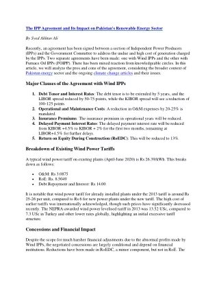 The IPP Agreement and Its Impact on Pakistan