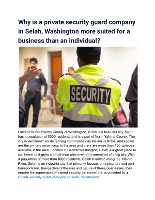 Why is a private security guard company in Selah, Washington more suited for a business than an individual