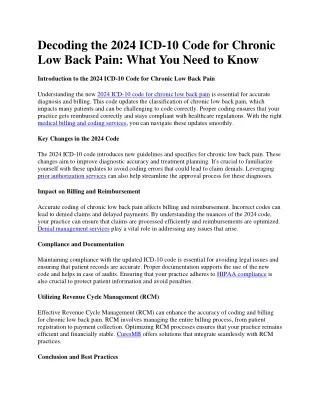 Decoding the 2024 ICD-10 Code for Chronic Low Back Pain