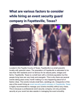 What are various factors to consider while hiring an event security guard company in Fayetteville, Texas