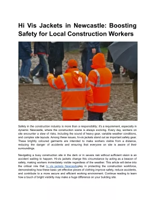 Hi Vis Jackets in Newcastle: Boosting Safety for Local Construction Workers