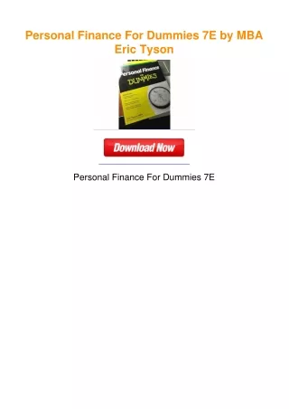 Personal Finance For Dummies 7E by MBA Eric Tyson