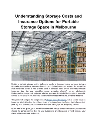 Understanding Storage Costs and Insurance Options for Portable Storage Space in Melbourne