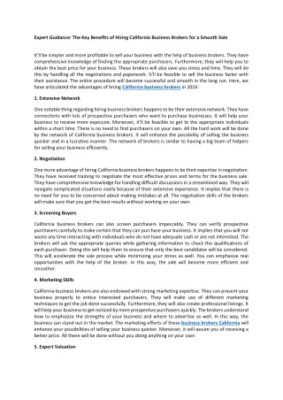 Expert Guidance The Key Benefits of Hiring California Business Brokers for a Smooth Sale
