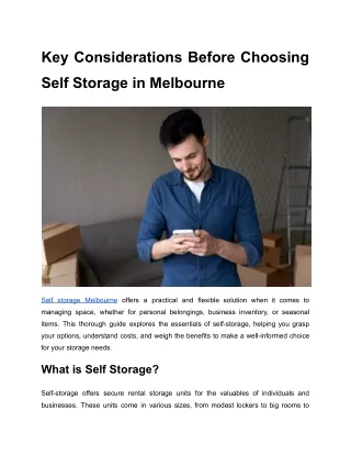 Key Considerations Before Choosing Self Storage in Melbourne