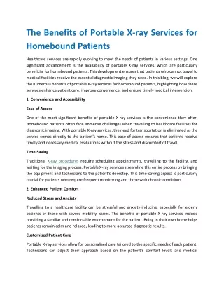 The Benefits of Portable X-ray Services for Homebound Patients 1