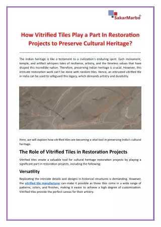 How Vitrified Tiles Play a Part In Restoration Projects to Preserve Cultural Heritage