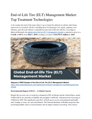 End-of-Life Tire (ELT) Management Market: Top Treatment Technologies