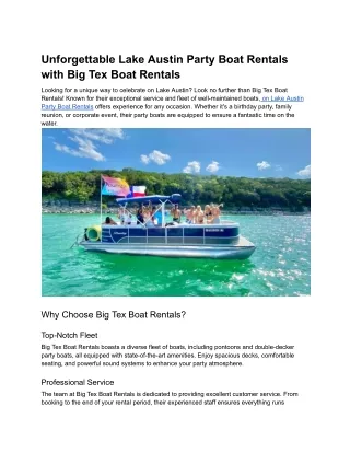 Unforgettable Lake Austin Party Boat Rentals with Big Tex Boat Rentals