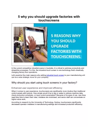 5 Reasons Why You Should Upgrade Factories with Touchscreens