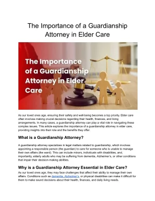 The Importance of a Guardianship Attorney in Elder Care