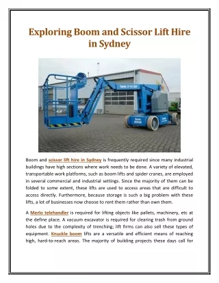 Exploring Boom and Scissor Lift Hire in Sydney