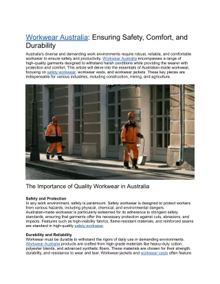 Workwear Australia_ Ensuring Safety, Comfort, and Durability