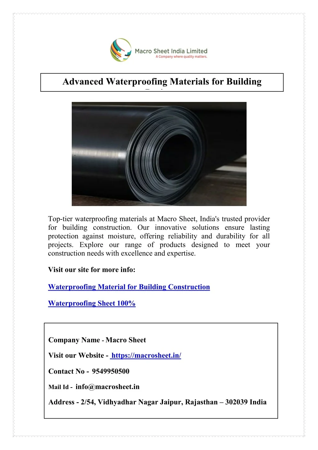 PPT - Advanced Waterproofing Materials for Building Projects PowerPoint ...