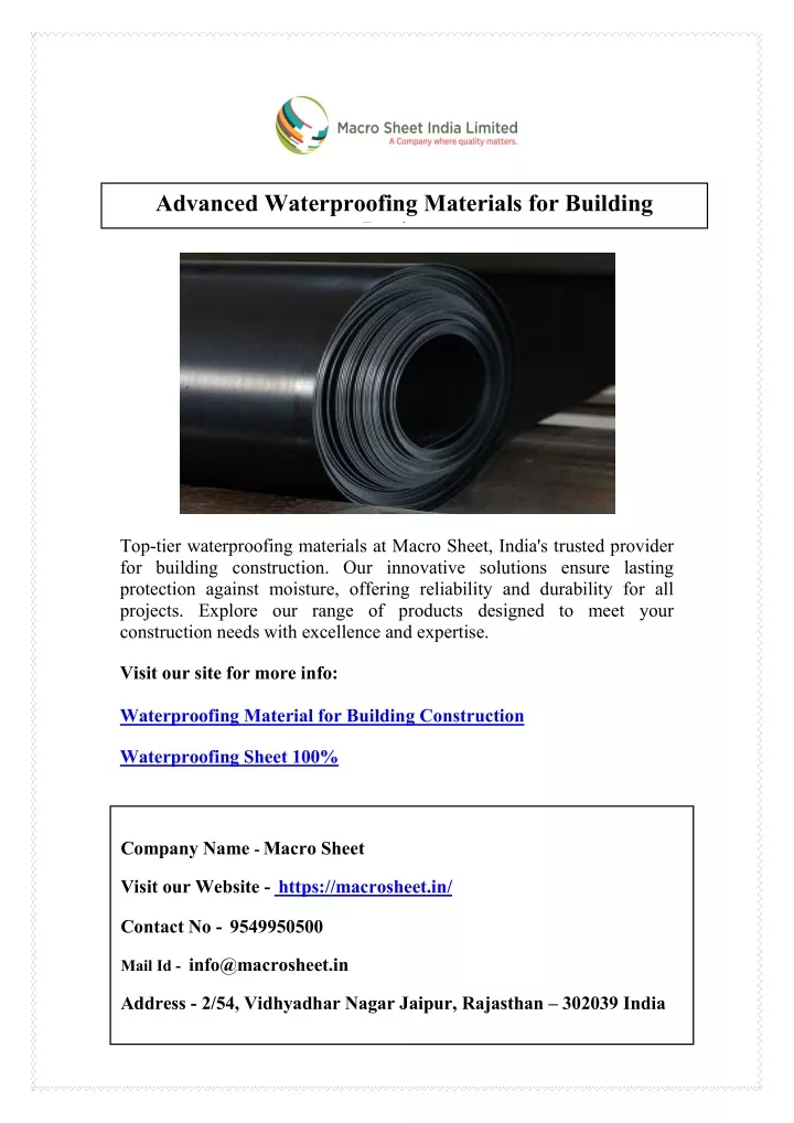 advanced waterproofing materials for building