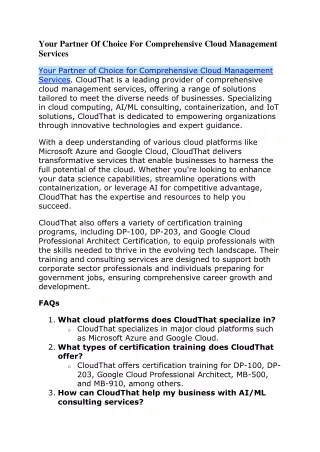 Your Partner Of Choice For Comprehensive Cloud Management Services