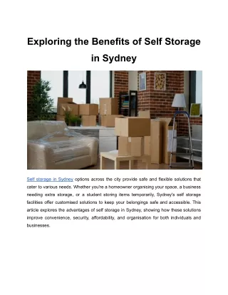Exploring the Benefits of Self Storage in Sydney