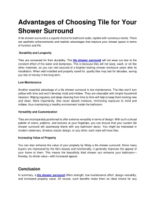 Advantage of Choosing Tile for Your Shower Surround