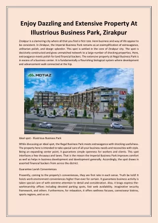 Enjoy Dazzling and Extensive Property At Illustrious Business Park Zirakpur