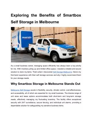 Exploring the Benefits of Smartbox Self Storage in Melbourne