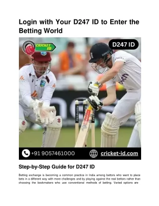 D247 ID: Bet on Many Games with Your Betting ID