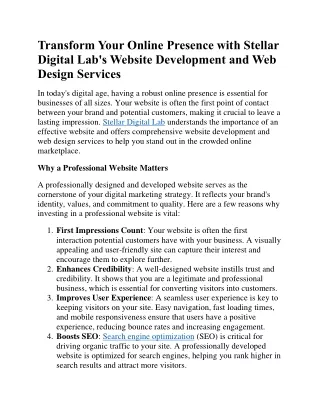 Transform Your Online Presence with Stellar Digital Lab's Website Development