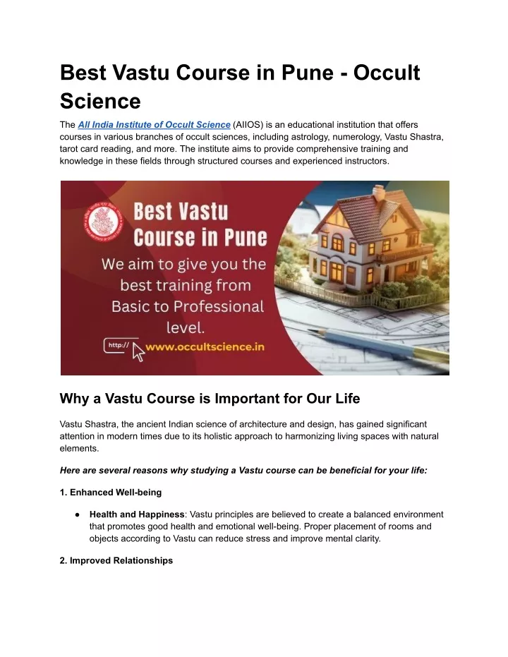 best vastu course in pune occult science