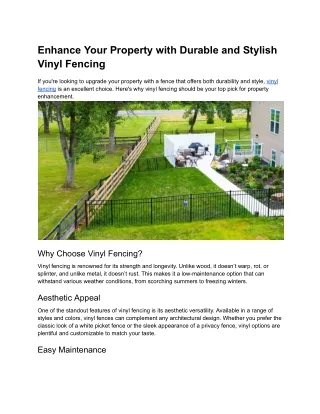 Enhance Your Property with Durable and Stylish Vinyl Fencing