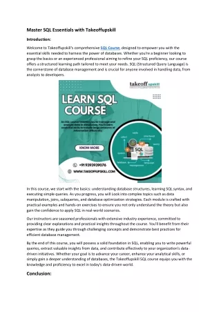 Master SQL Course with Takeoffupskill