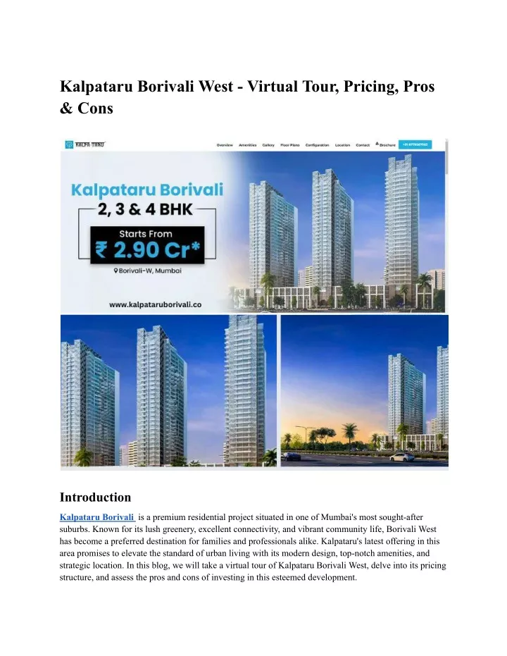 PPT - Kalpataru Borivali West - Virtual Tour, Pricing, Pros & Cons ...