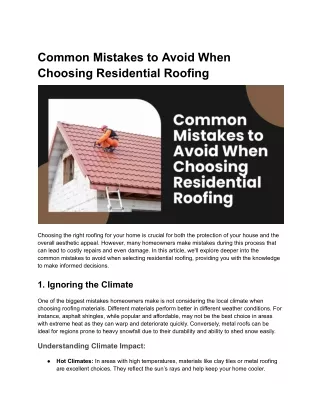 Common Mistakes to Avoid When Choosing Residential Roofing