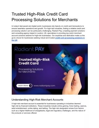 Trusted High-Risk Credit Card Processing Solutions for Merchants