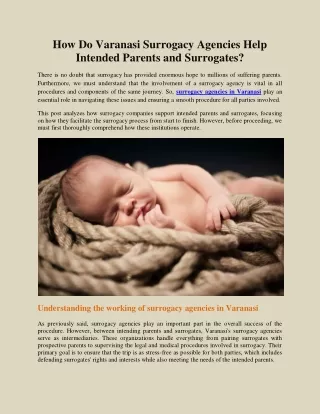 How Do Varanasi Surrogacy Agencies Help Intended Parents and Surrogates