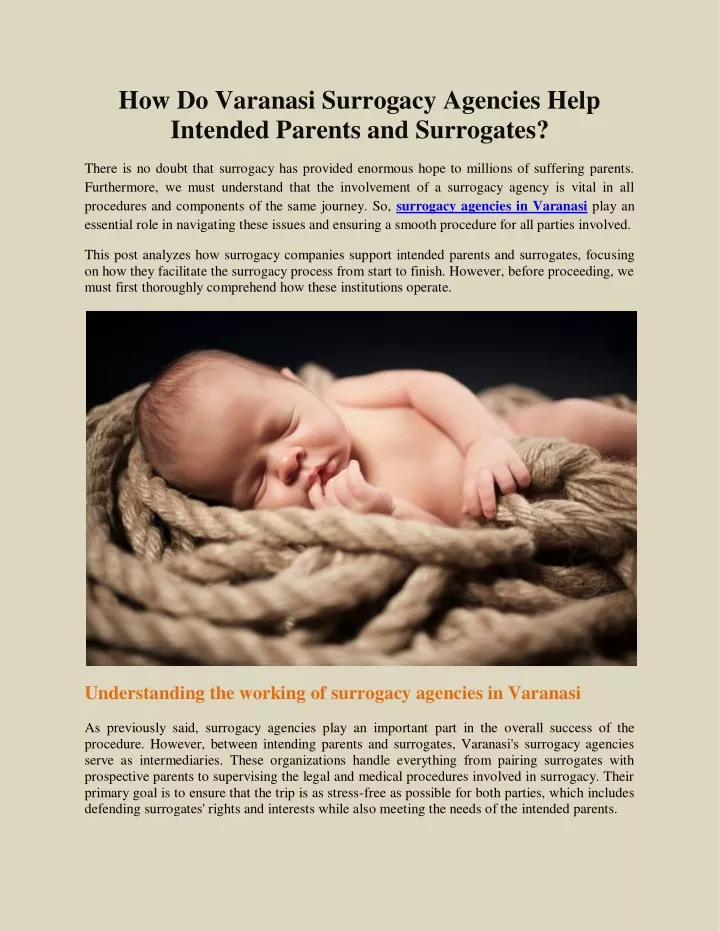 how do varanasi surrogacy agencies help intended