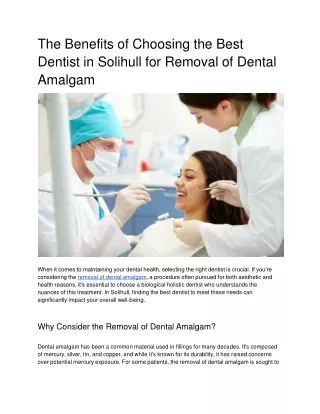 The Benefits of Choosing the Best Dentist in Solihull for Removal of Dental Amalgam