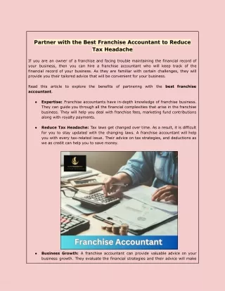 Partner with the Best Franchise Accountant to Reduce Tax Headache