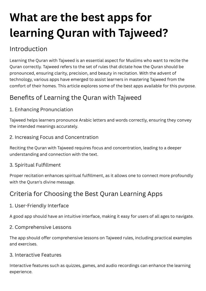 Ppt - What Are The Best Apps For Learning Quran With Tajweed Powerpoint 