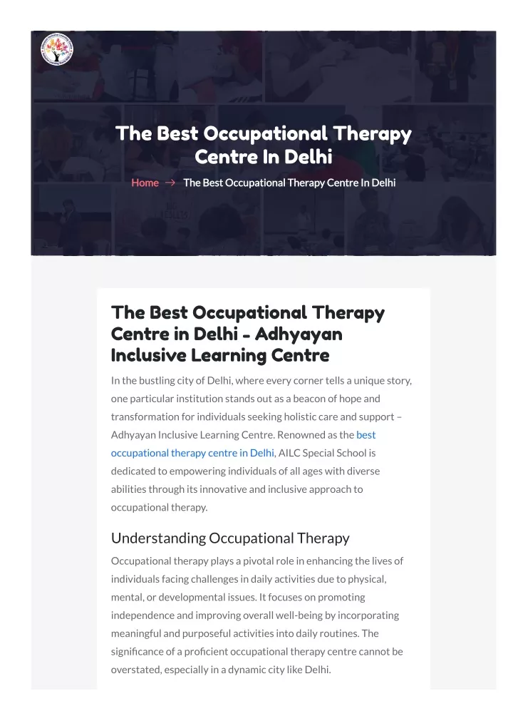 the best occupational therapy centre in delhi