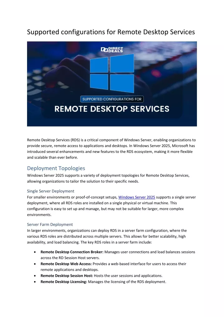 supported configurations for remote desktop