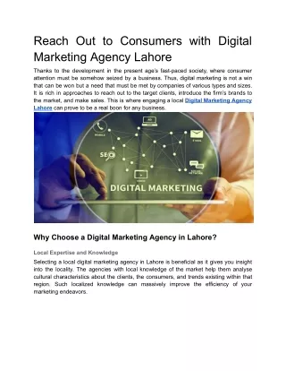 Reach Out to Consumers with Digital Marketing Agency Lahore