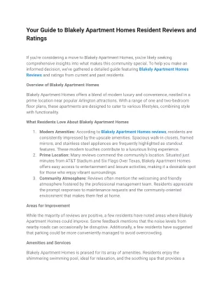 Your Guide to Blakely Apartment Homes Resident Reviews and Ratings