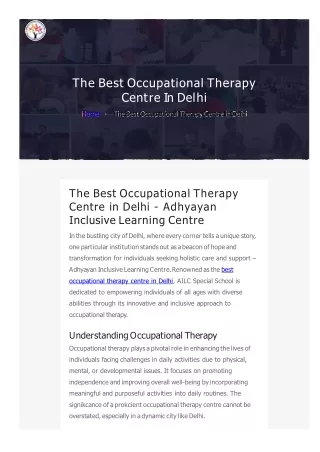 Occupational Therapy Centre In DelhiOccupational Therapy