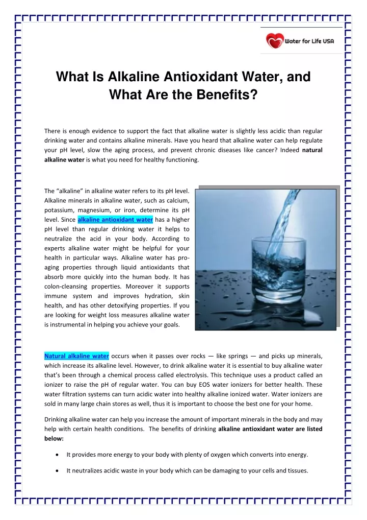 what is alkaline antioxidant water and what