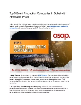 Top 5 Event Production Companies in Dubai with Affordable Prices