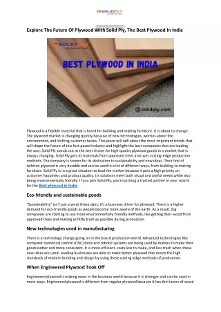 Explore The Future Of Plywood With Solid Ply, The Best Plywood In India