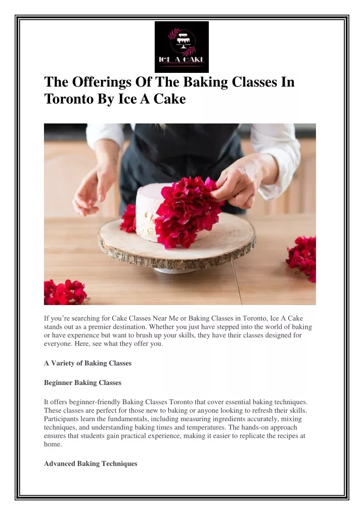 the offerings of the baking classes in toronto