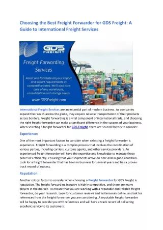 Choosing the Best Freight Forwarder for GDS Freight