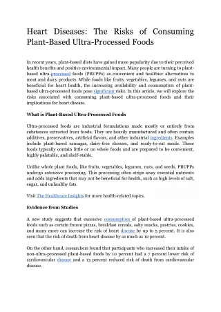 Heart Diseases The Risks of Consuming Plant-Based Ultra-Processed Foods